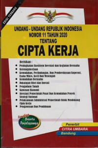 Undang-undang Republik Indonesia nomor 11 Tahun 2020 tentang cipta kerja