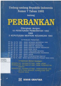 Undang-undang republik Indonesia n0.7 tahun 1992 tentang perbankan