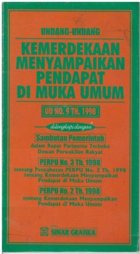 Undang - undang kemerdekaan menyampaikan pendapat di muka umum : UU No. 9 tahun 1998